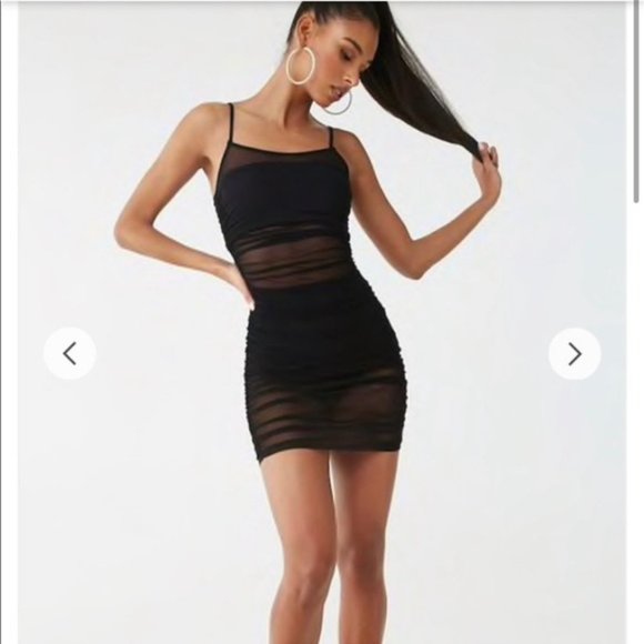 Forever 21 Dresses & Skirts - NWOT Sheer Black Rouched Bodycon Dress
